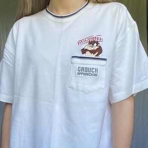 Warner Bros Studio Large Embroidered Tasmanian Devil Short Sleeve Cotton Shirt